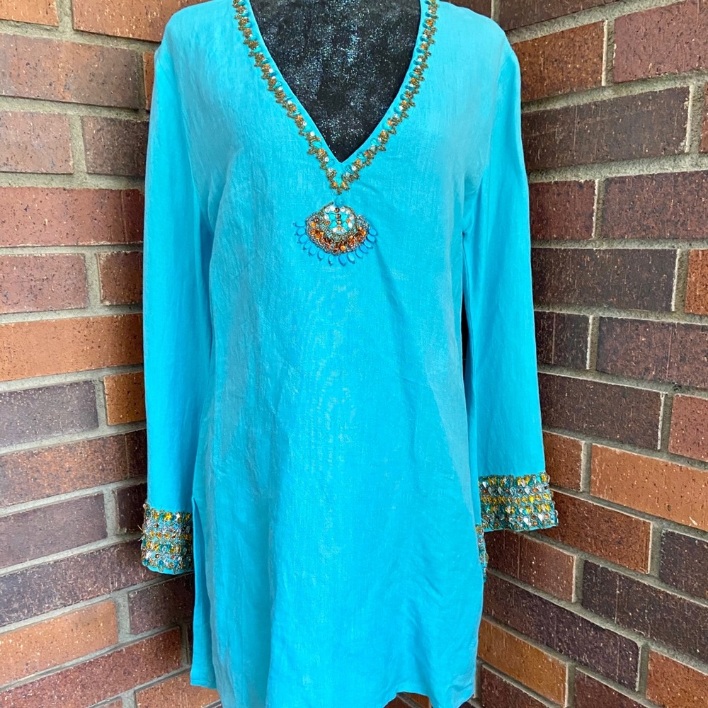 Inca Turquoise Embellished Tunic - Picture 4 of 13